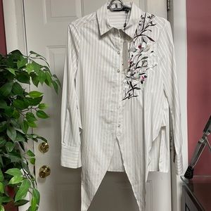 Karen Millen Lotus Embroidered Tiefront Shirt Gray